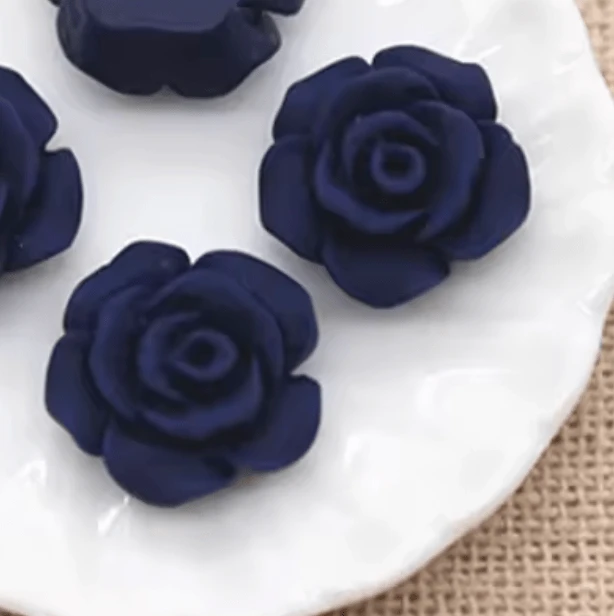 Navy Blue 13mm Matte Vintage Rose Resin Gem (SOLD IN PAIRS)
