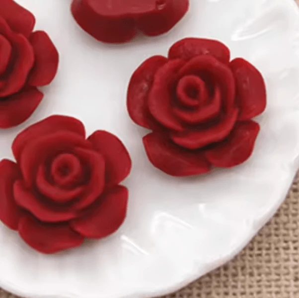 Dark Red 13mm Matte Vintage Rose Resin Gem (SOLD IN PAIRS)