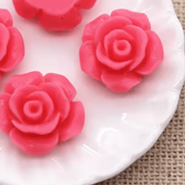 Hot Pink 13mm Matte Vintage Rose Resin Gem (SOLD IN PAIRS)