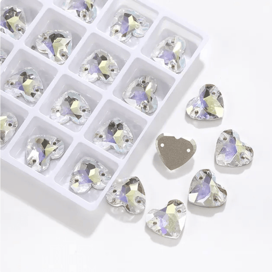 14*16mm Moonlight White HEART shaped, Sew on, Strass Fancy Glass Gems (Sold in Pair) Fancy Glass Gems