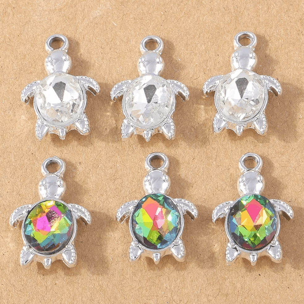 14*21mm Silver Turtle with AB or Clear Stone Shaped Charm, Earrings Basics (Sold in Pair) Earring Findings