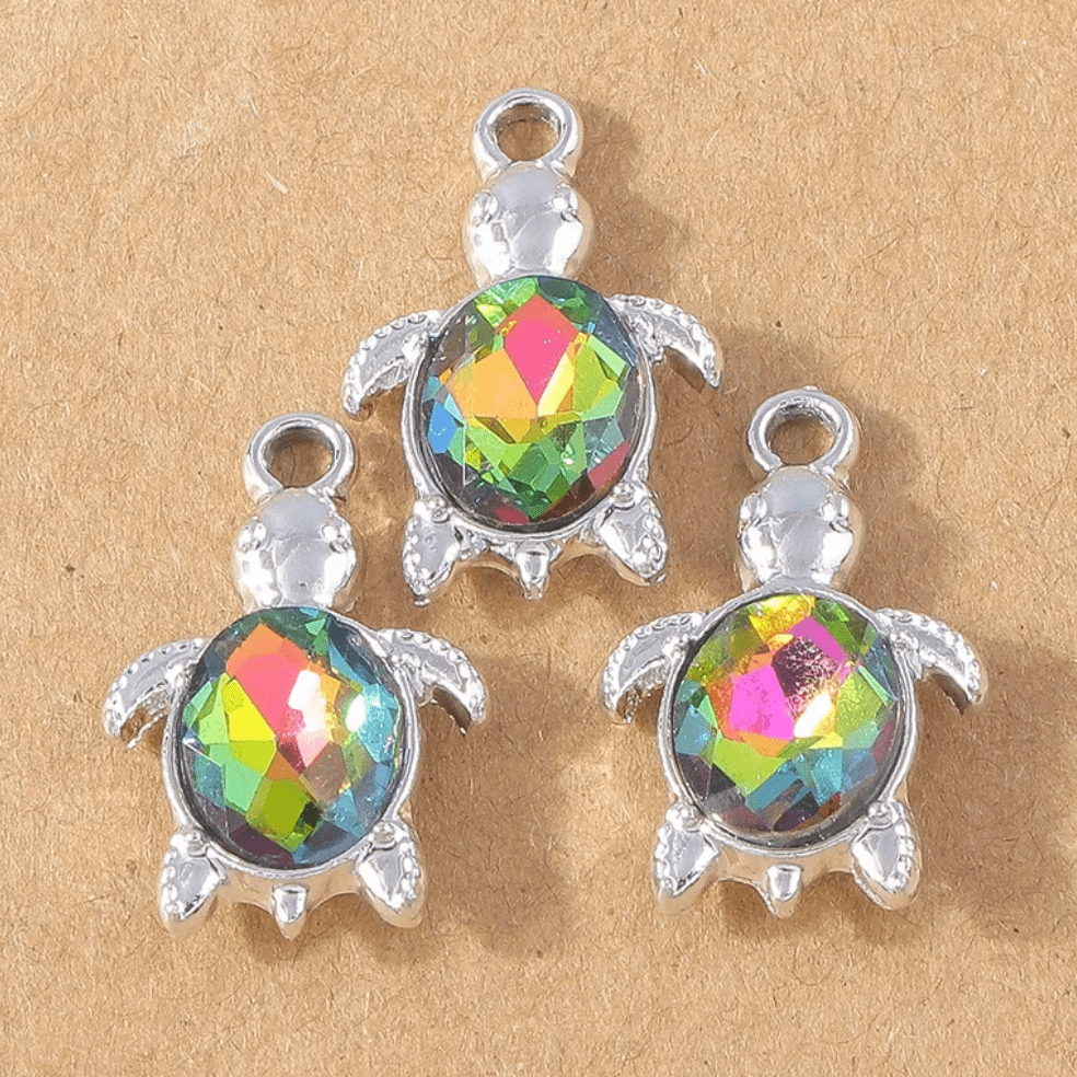 Turtle AB Stone 14*21mm Silver Turtle with AB or Clear Stone Shaped Charm, Earrings Basics (Sold in Pair) Earring Findings
