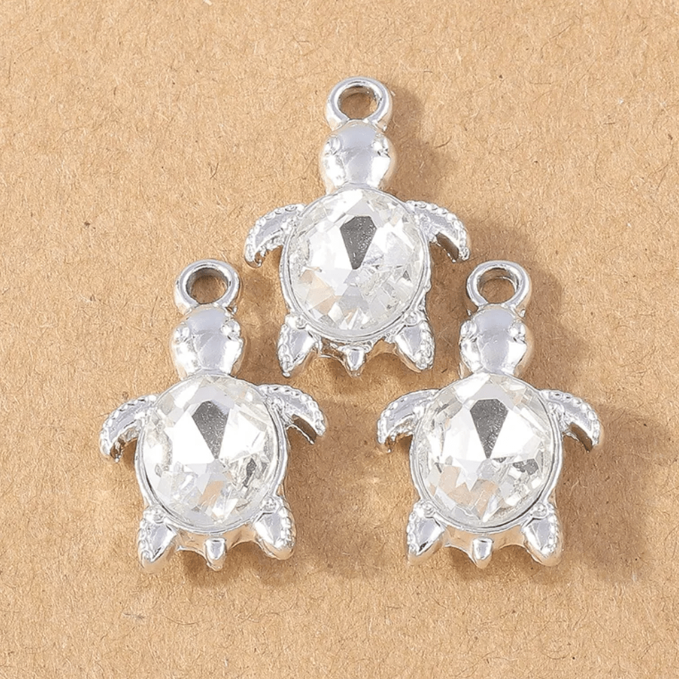 Turtle Clear Stone 14*21mm Silver Turtle with AB or Clear Stone Shaped Charm, Earrings Basics (Sold in Pair) Earring Findings