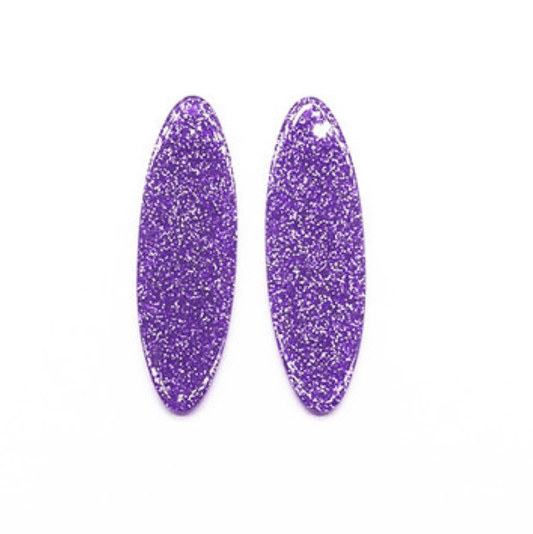 14*47mm Purple Glitter Long Oval Acrylic, Sew on, Mirror Resin Gems (Sold in Pair) Resin Gems