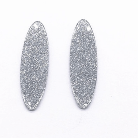 14*47mm Silver Glitter Long Oval Acrylic, Sew on, Mirror Resin Gems (Sold in Pair) Resin Gems