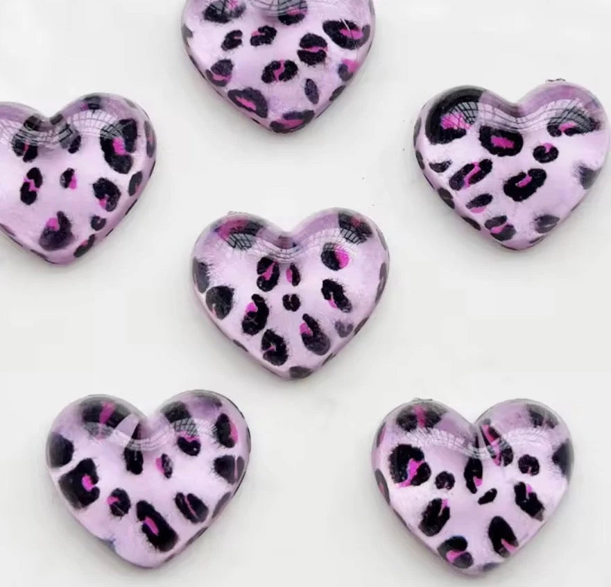 17*20mm Lilac Pink Leopard Heart, Glue On, Resin Gem (Sold In Pair) Sundaylace Creations & Bling