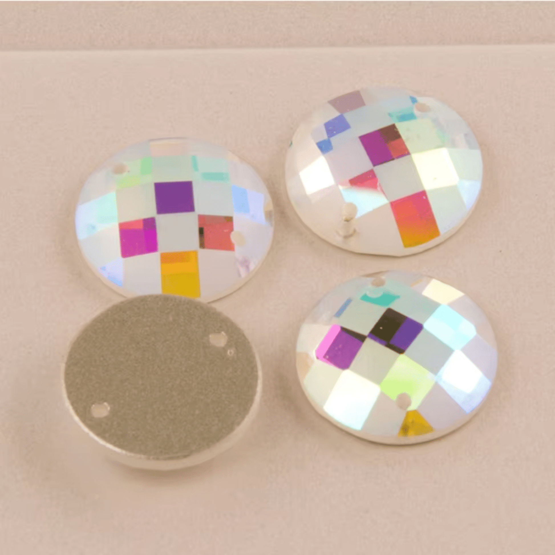 14mm AB Round Rivoli, Sew on, High Quality, Fancy Glass Gem (Sold in Pair) Fancy Glass Gems