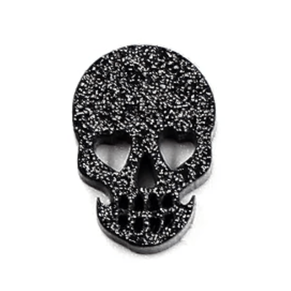 14mm Black Glitter Skull, Odd Shape, Glue on, Acylic Resin Gem (Sold in Pair) Resin Gems