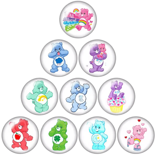 14mm CareBear Characters in White Background Round, Glue on, Resin Gem (Sold in Pair) Resin Gems