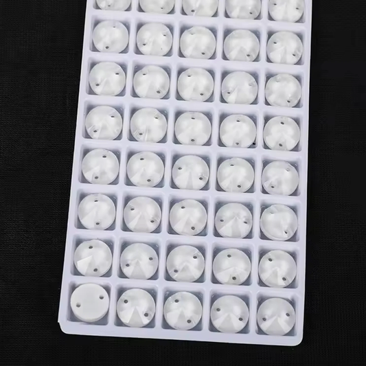 14mm White Jelly Finish, Sew on, Foil Back,  Rivoli Glass Gem (Sold in Pair) Glass Gems