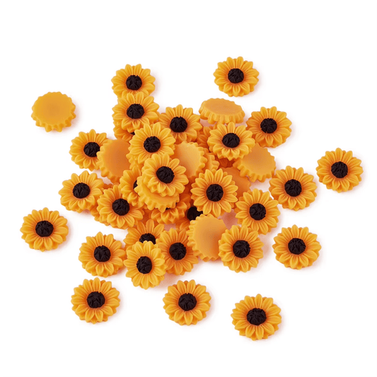 15*15mm Yellow Sunflower Round, Glue On,  Resin Gems (Sold in pair) Resin Gems