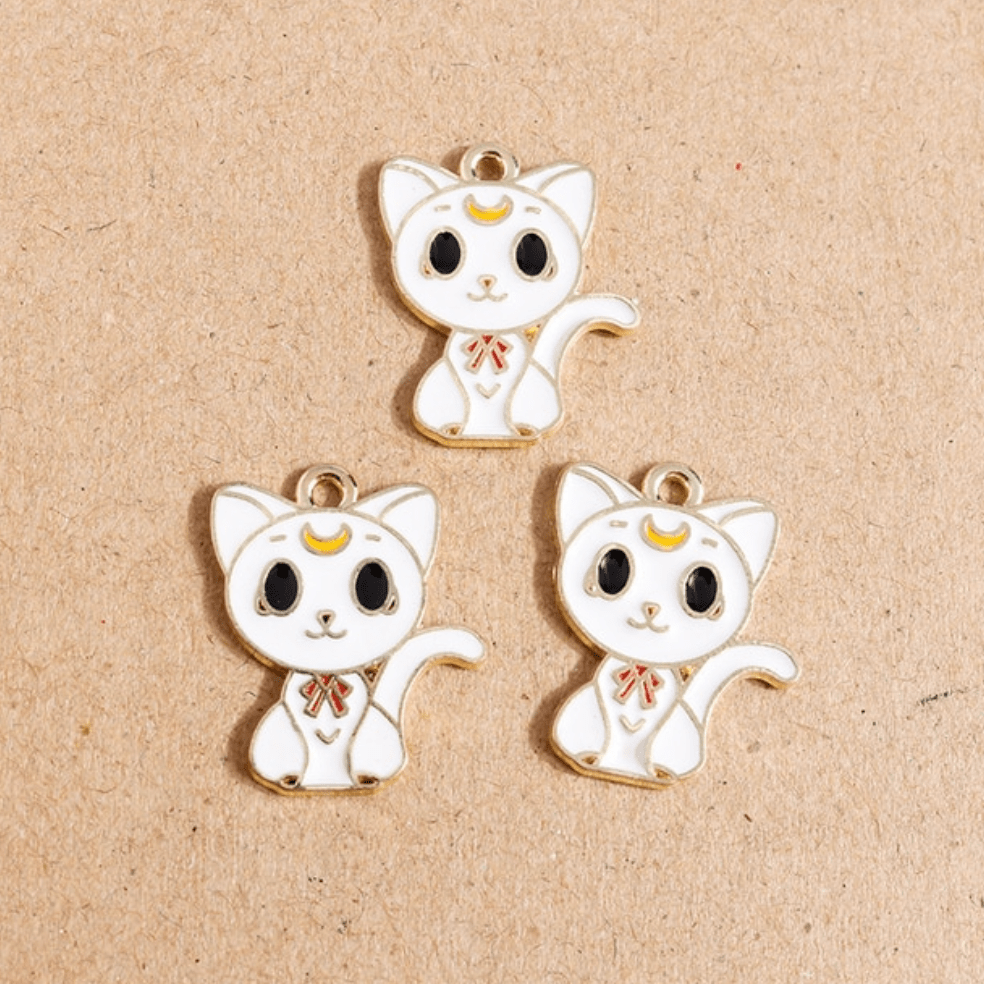 White Cat - Artemis 15*22mm Sailor Moon Cat Kitty Charms, one hole top,  Earring Findings (Sold in pair) Earring Findings