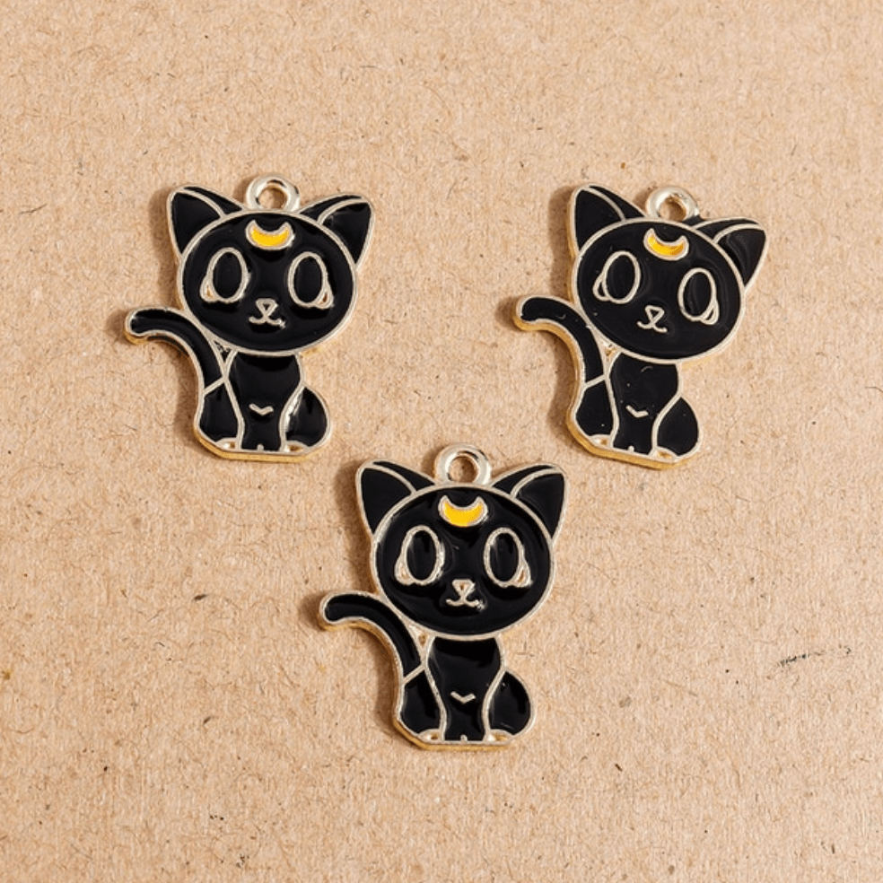 Black Cat - Luna 15*22mm Sailor Moon Cat Kitty Charms, one hole top,  Earring Findings (Sold in pair) Earring Findings