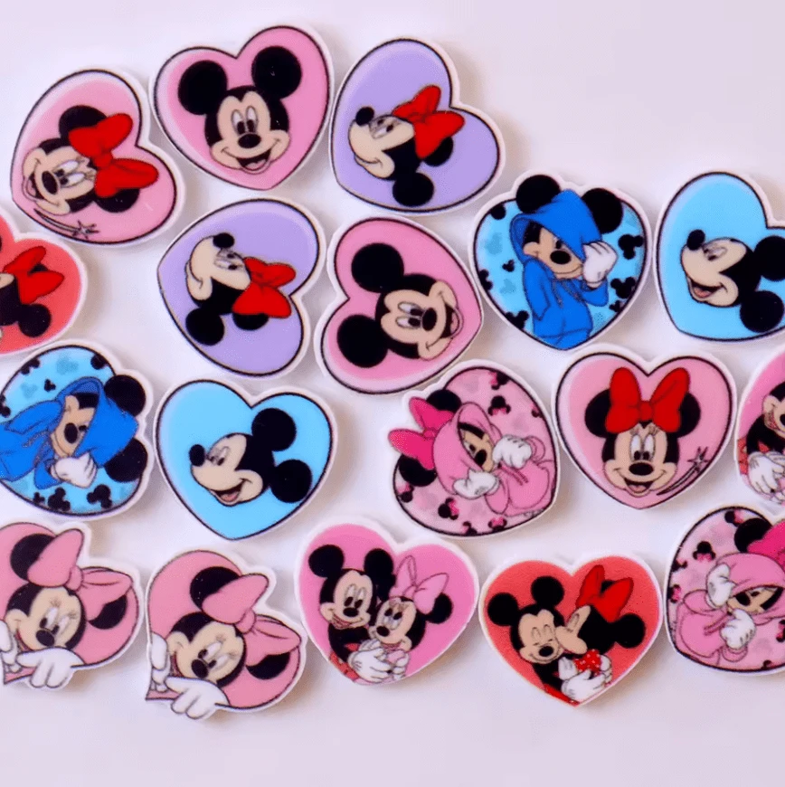 15mm Disn*y Mickey/ Minnie Heart Gems, Glue on, Resin Gem (Sold In Pair) Resin Gems