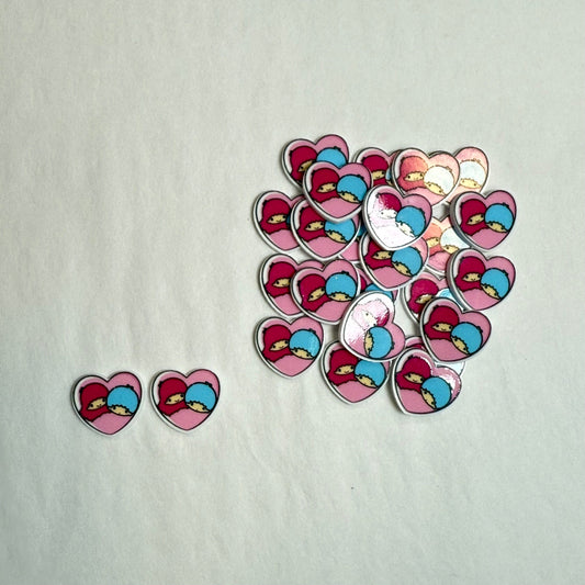 15mm, Pink & Blue Hair Heart Shaped, Hello Kitty Gems Glue on, Resin Gem, (Sold In Pair)