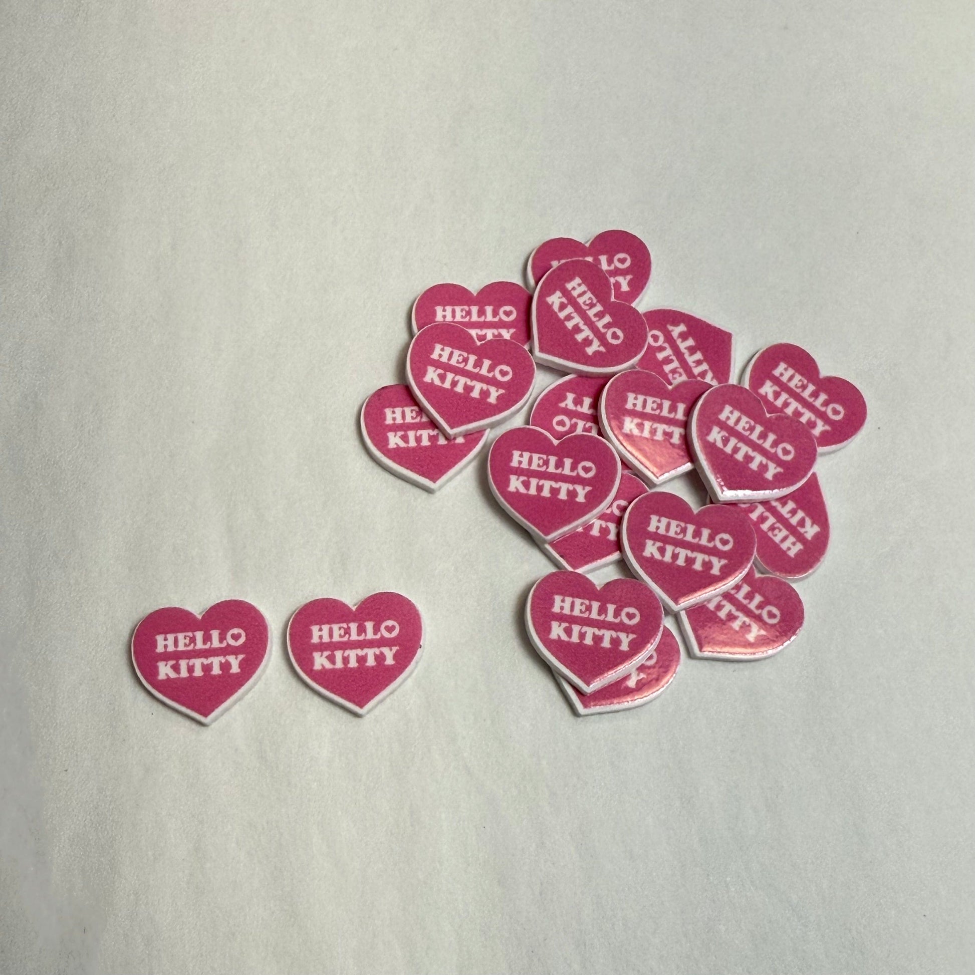 15mm, Helloo Kitty Pink Heart Shaped, Hello Kitty Gems Glue on, Resin Gem, (Sold In Pair)
