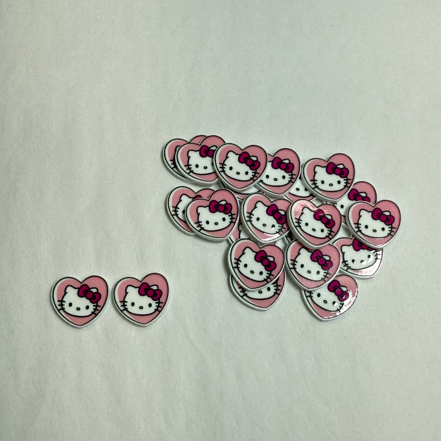 Kitty pink bow Heart Shaped 15mm Hello Kitty Gems Glue on, Resin Gem (Sold In Pair)