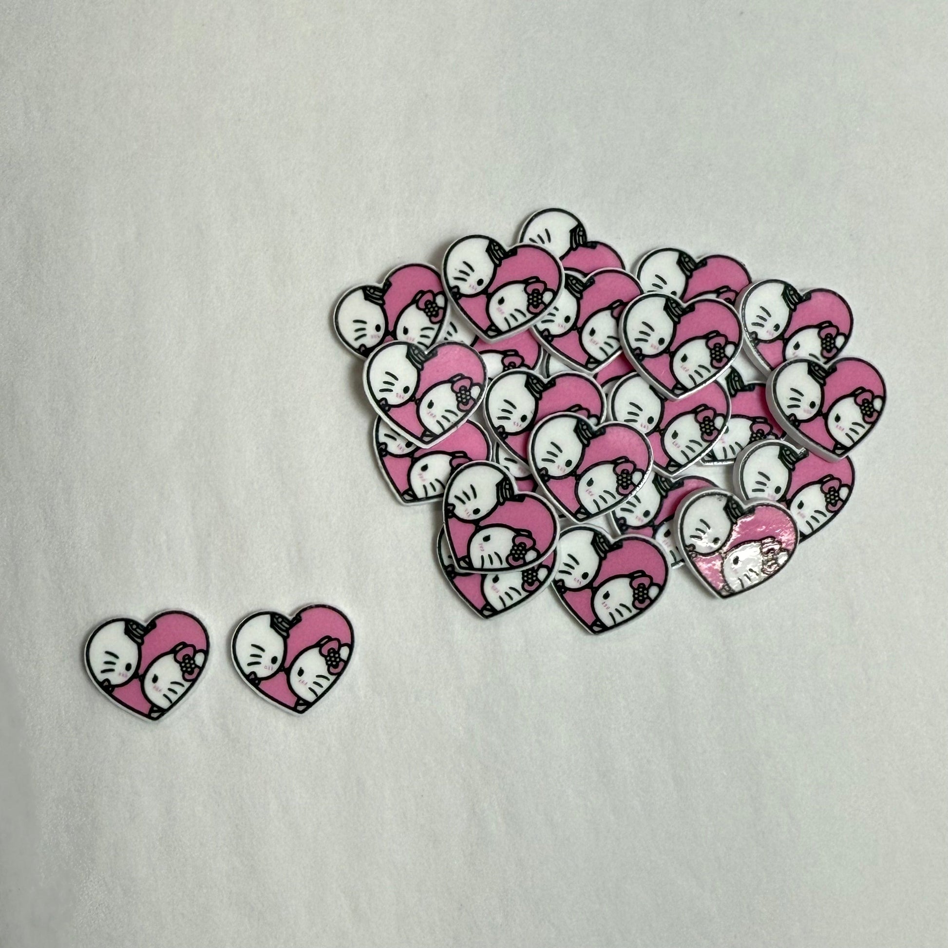 Kitty & Boy Heart Shaped 15mm Hello Kitty Gems Glue on, Resin Gem (Sold In Pair)