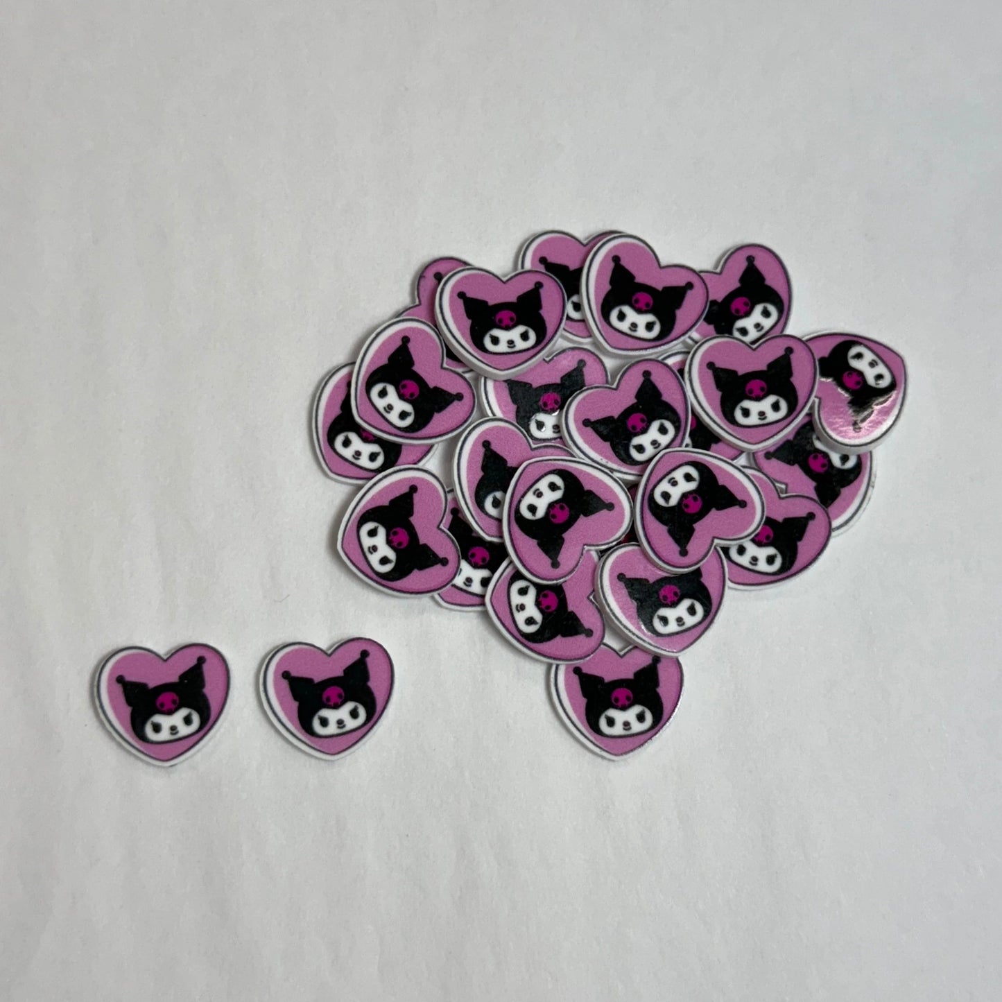 Kuromi Heart Shaped 15mm Hello Kitty Gems Glue on, Resin Gem (Sold In Pair)