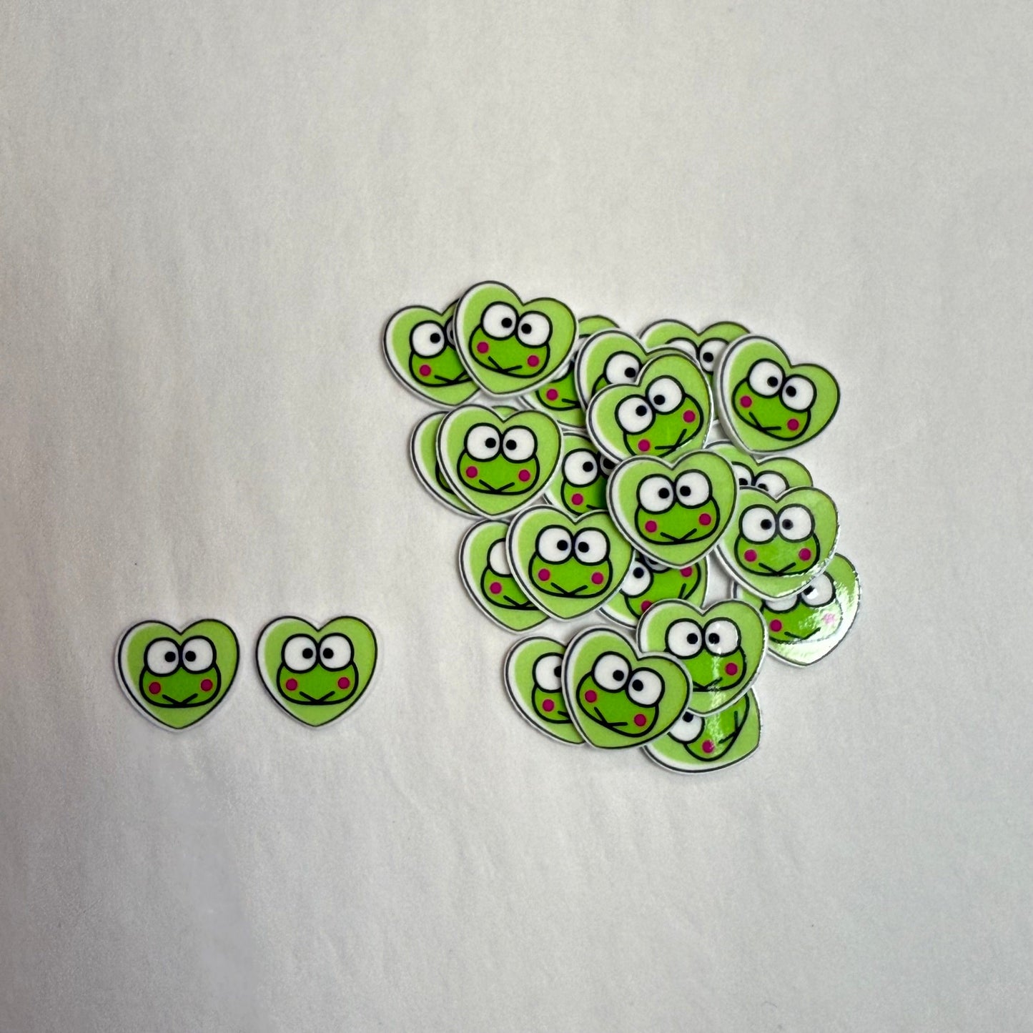 Keroppi Heart Shaped 15mm Hello Kitty Gems Glue on, Resin Gem (Sold In Pair)