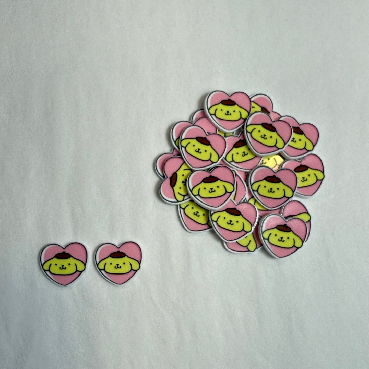 Pompompurin Heart Shaped 15mm Hello Kitty Gems Glue on, Resin Gem (Sold In Pair)