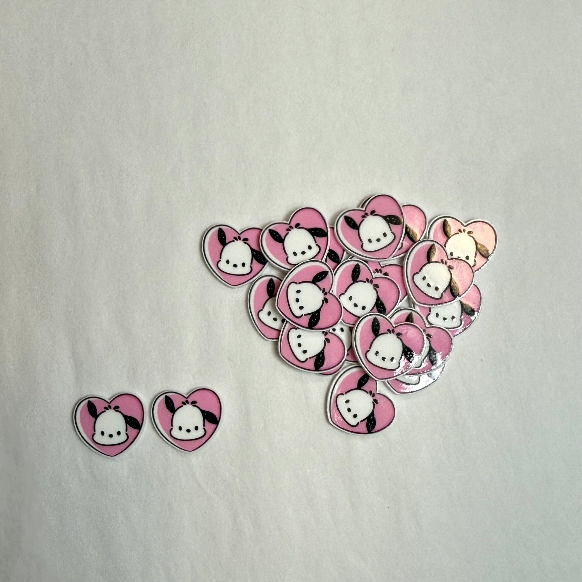 15mm, Pochacco Heart Shaped, Hello Kitty Gems Glue on, Resin Gem, (Sold In Pair)