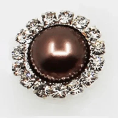 15mm Light Coffee-Beige Pearl Rhinestone Framed Glue On Flat Back Gems (Sold in Pair) Resin Gems