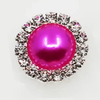 15mm Hot Pink Pearl Rhinestone Framed Glue On Flat Back Gems (Sold in Pair) Resin Gems