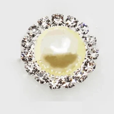 15mm Ivory Pearl Rhinestone Framed Glue On Flat Back Gems (Sold in Pair) Resin Gems