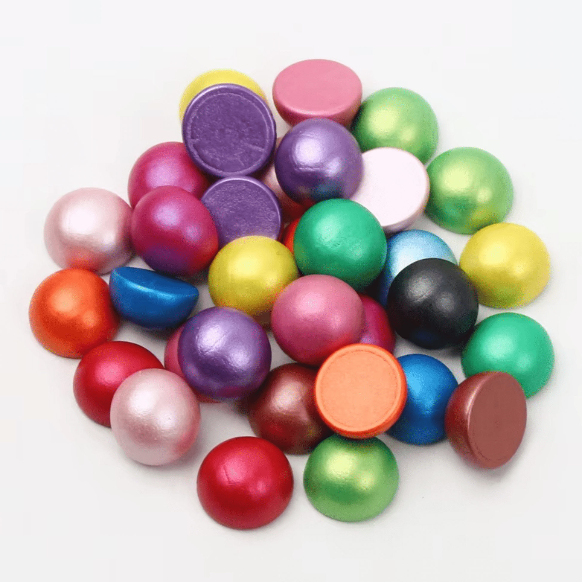 15mm Pearlized Dome Round Gem, Wooden Resin Beads (Sold per Pair) Resin Gems