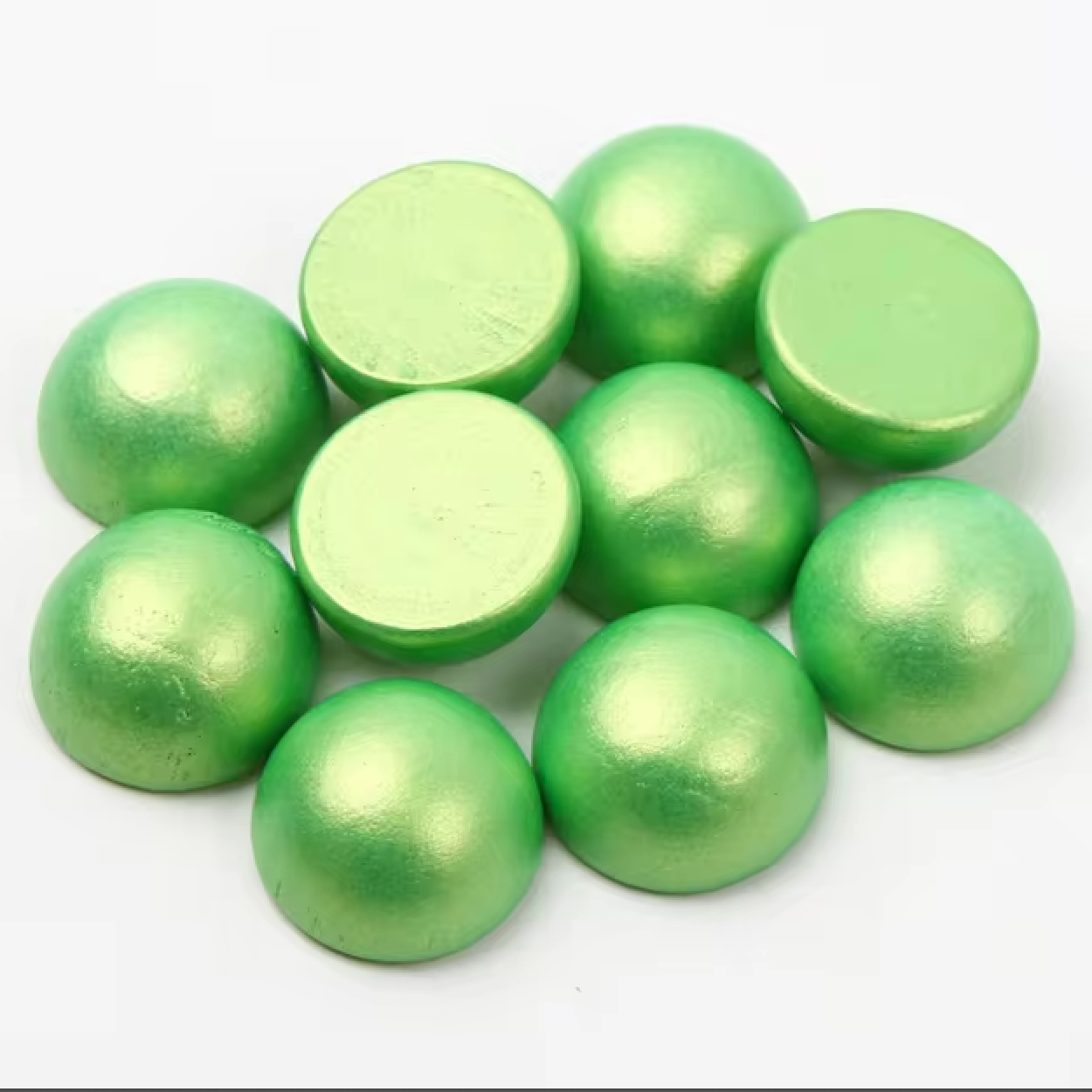 Lime Green Pearl Round 15mm Pearlized Dome Round Gem, Wooden Resin Beads (Sold per Pair) Resin Gems