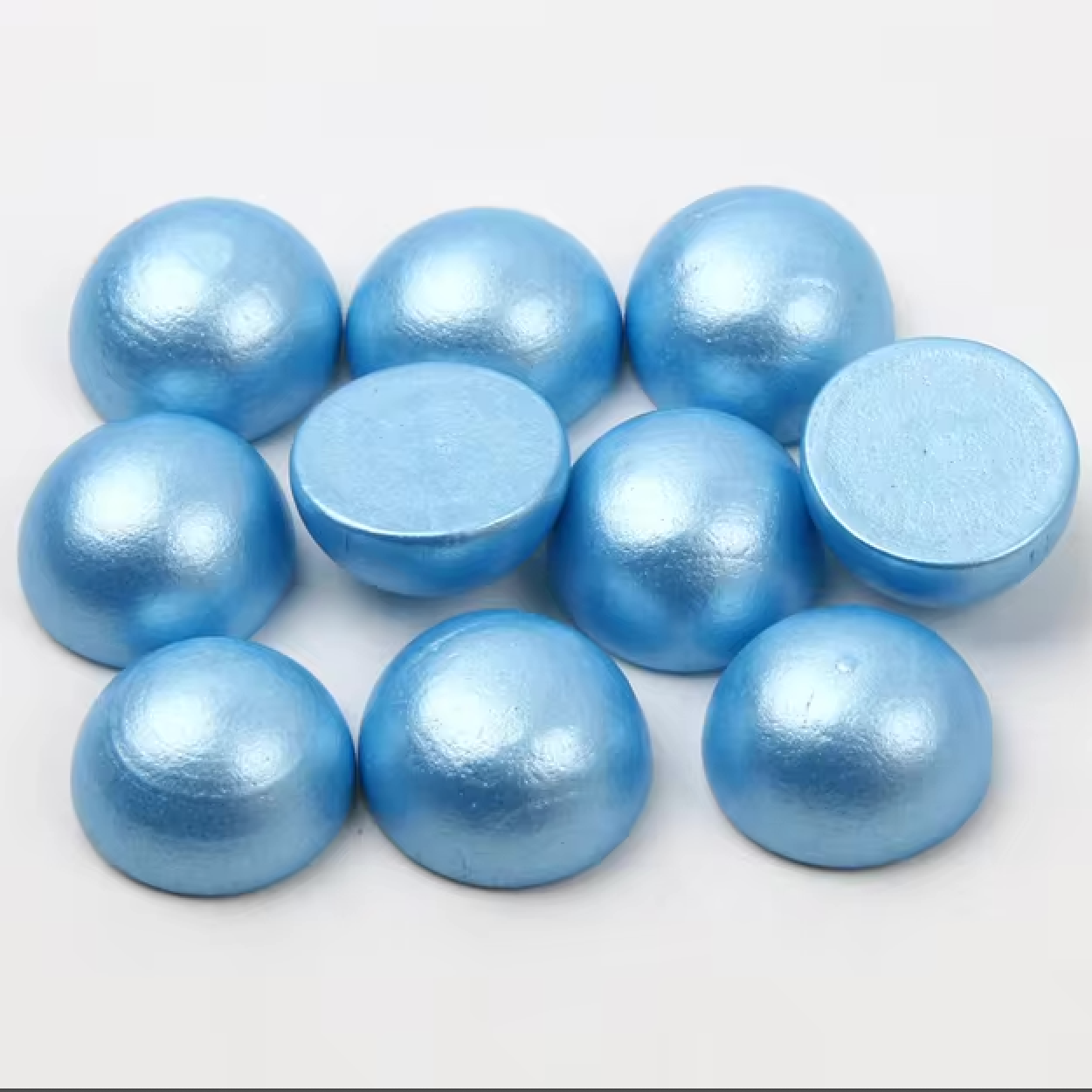 Baby Blue Pearl Round 15mm Pearlized Dome Round Gem, Wooden Resin Beads (Sold per Pair) Resin Gems