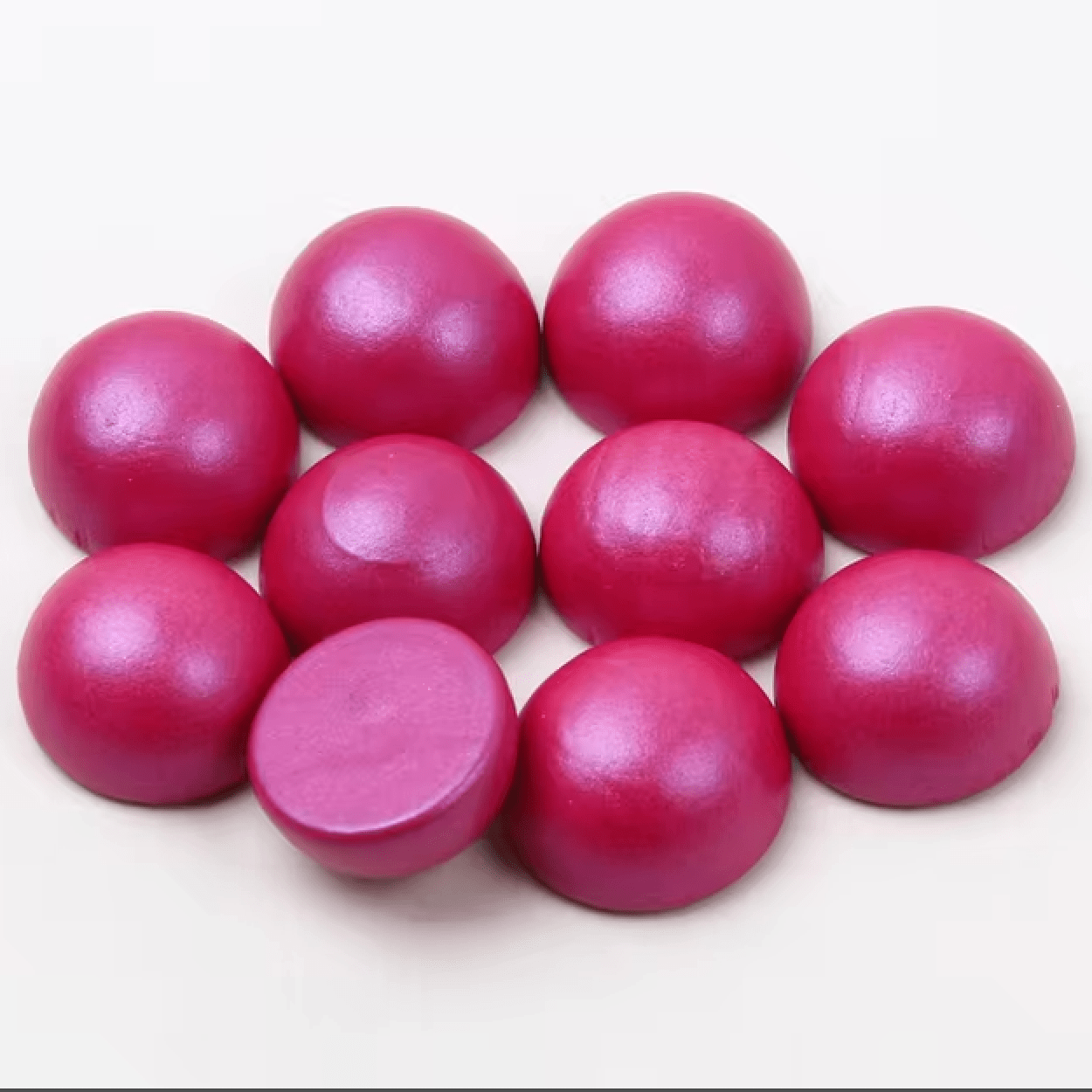 Fuschia Pearl Round 15mm Pearlized Dome Round Gem, Wooden Resin Beads (Sold per Pair) Resin Gems