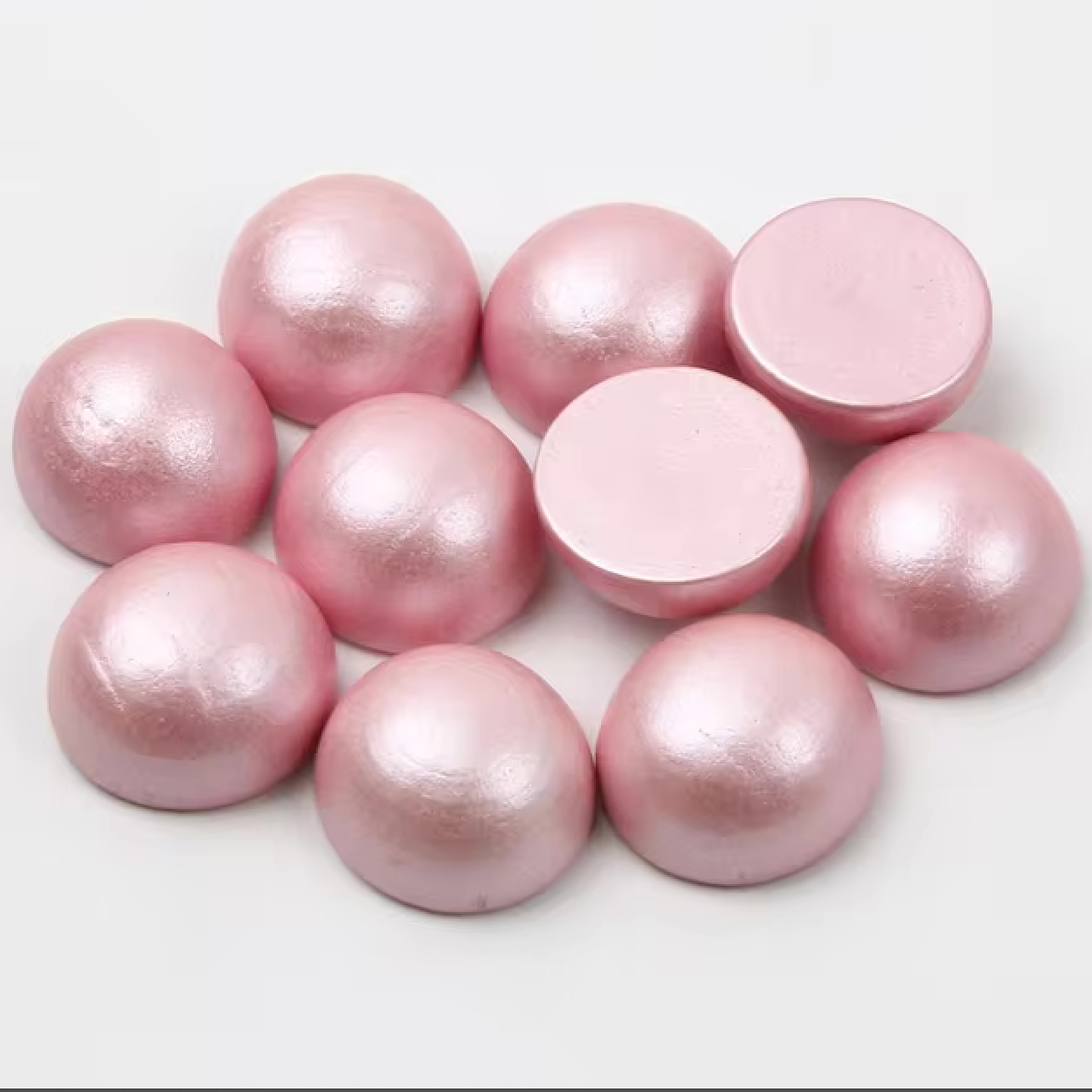 Baby Pink Pearl Round 15mm Pearlized Dome Round Gem, Wooden Resin Beads (Sold per Pair) Resin Gems