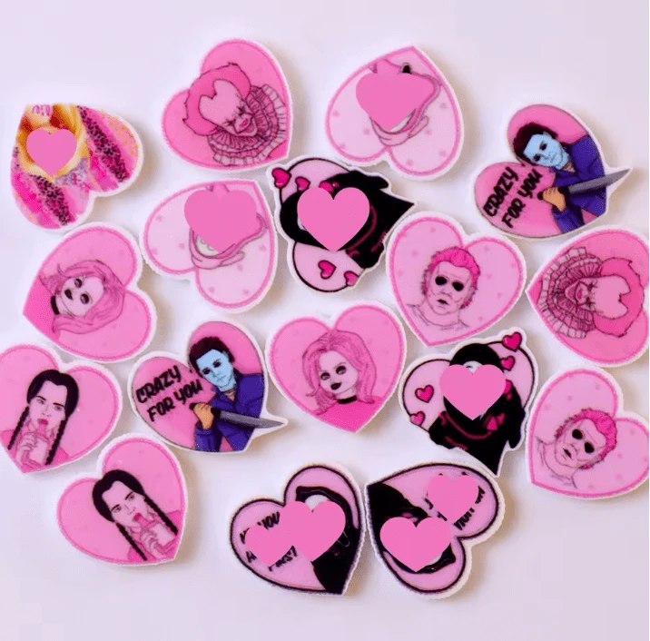 15mm Pink HALLOWEEN Heart Gems, Glue on, Resin Gem (Sold In Pair) Resin Gems