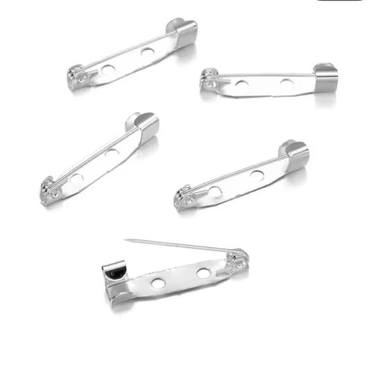 15mm Silver Brooch Base with Safety Pins, Jewelry Findings (50 pcs) Basics