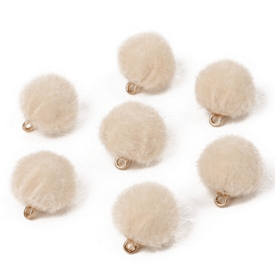 White Ivory Pompom 15mm Small Plush Fur Covered Ball Charms DIY Pompom Tassel Earring Finding, (10 piece) Earring Findings