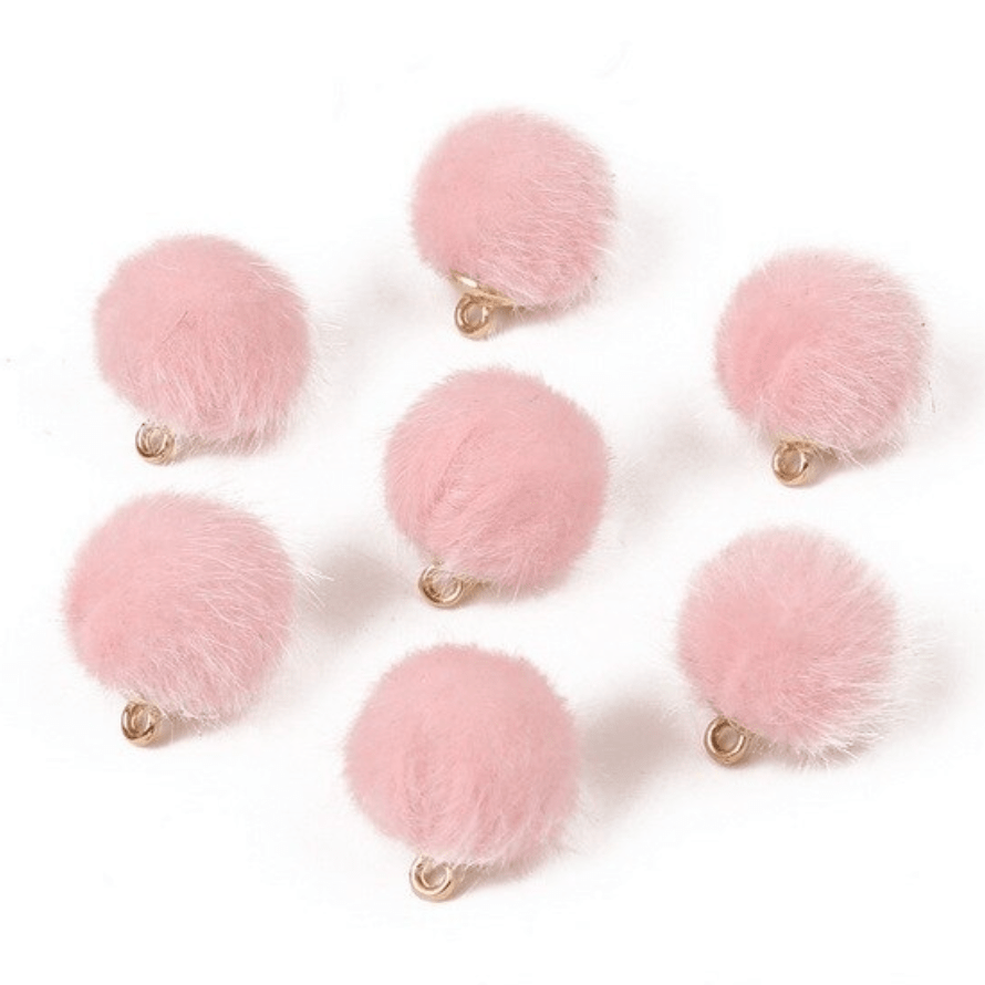 Light Pink Pompom 15mm Small Plush Fur Covered Ball Charms DIY Pompom Tassel Earring Finding, (10 piece) Earring Findings