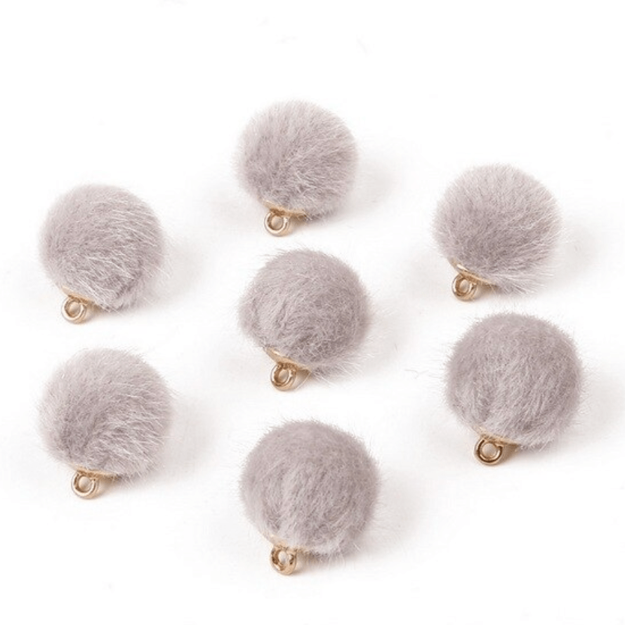 15mm Small Plush Fur Covered Ball Charms DIY Pompom Tassel Earring Finding, (10 piece) Earring Findings