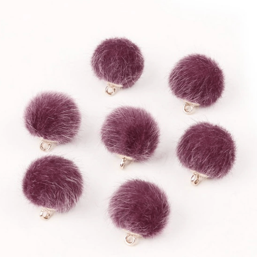 Mauve Purple Pompom 15mm Small Plush Fur Covered Ball Charms DIY Pompom Tassel Earring Finding, (10 piece) Earring Findings