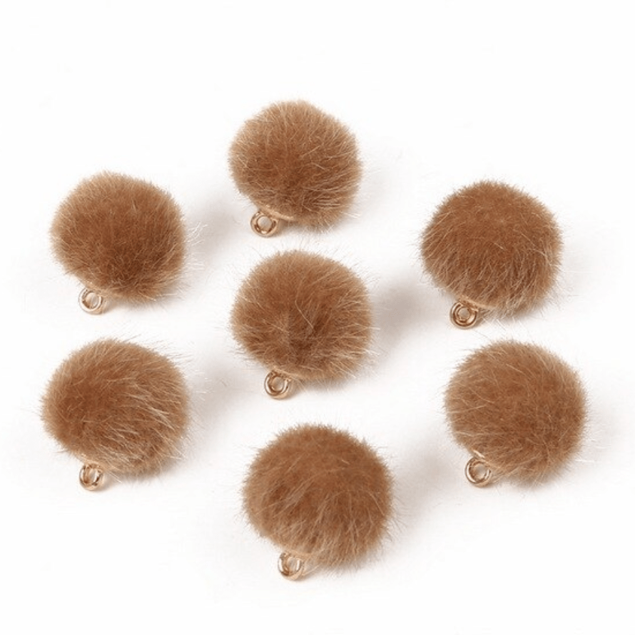15mm Small Plush Fur Covered Ball Charms DIY Pompom Tassel Earring Finding, (10 piece) Earring Findings