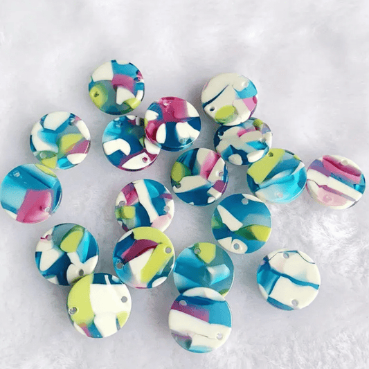 15mm Teal Mixed Marble Acrylic Round, Glue on, Resin Gem (Sold in Pair) Resin Gems
