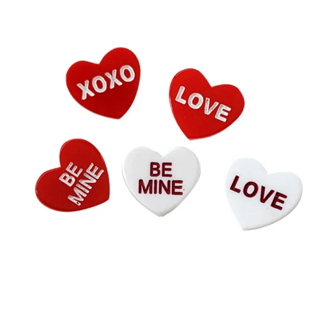 16*19mm Valentines "LOVE" "Be Mine" Red or White Hearts, Glue on, Resin Gems (Sold in Pair) Resin Gems
