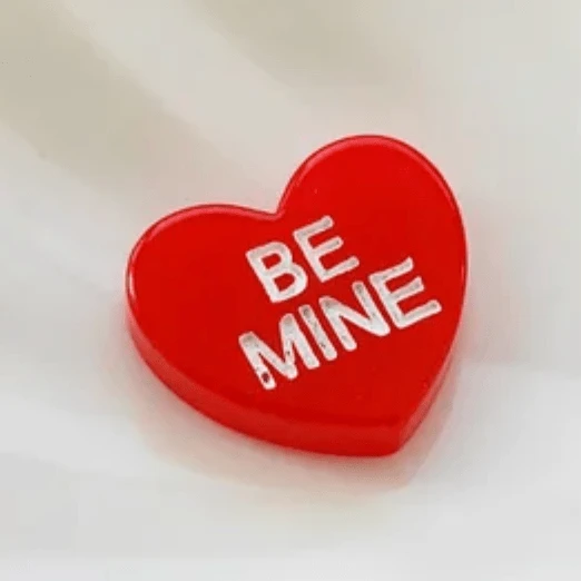 16*19mm Be Mine White Glossy Valentines "LOVE" "Be Mine" Red or White Hearts, Glue on, Resin Gem, (Sold in Pair)