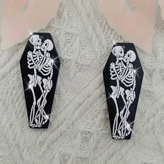 16*30mm "In One Grave" Skull Lovers coffin Shape, Sew on, Resin Gem (Sold in Pair) Resin Gems