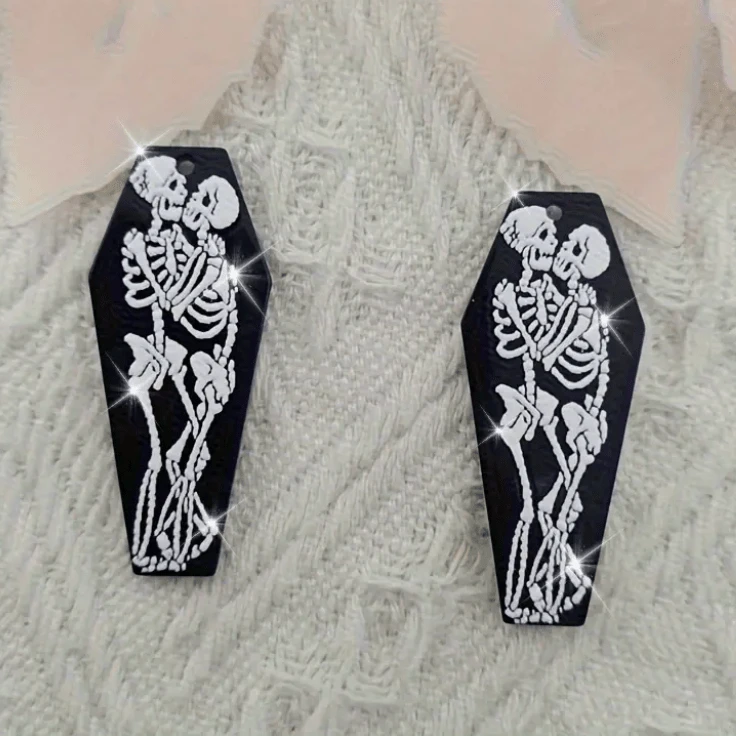 16*30mm "In One Grave" Skull Lovers coffin Shape, Sew on, Resin Gem (Sold in Pair) Resin Gems