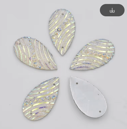 16*30mm Stripes and Dots AB Teardrop, Sew On, Resin Gem Resin Gems