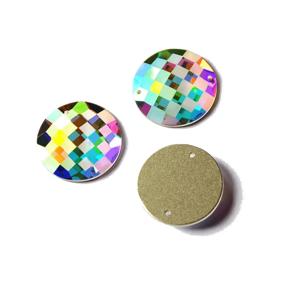 16mm AB Frosted Matte Checkered Rivoli, Sew On, Fancy Glass Gem (Sold in Pair) Fancy Glass Gems