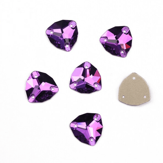 16mm Amethyst Purple Fat Triangle Trillion, Sew on, Fancy Glass Gem (Sold in Pair) Fancy Glass Gems