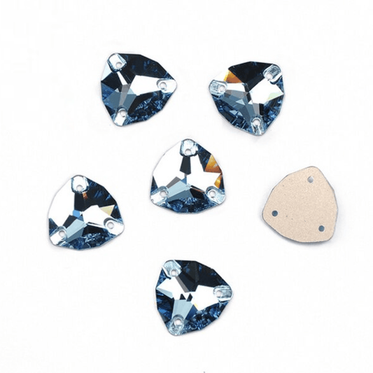 16mm Aquamarine Blue Fat Triangle Trillion, Sew on, Fancy Glass Gem (Sold in Pair) Fancy Glass Gems